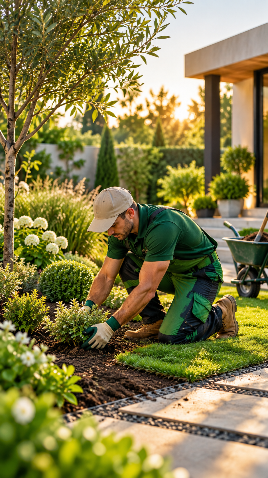 Landscaper installing sod